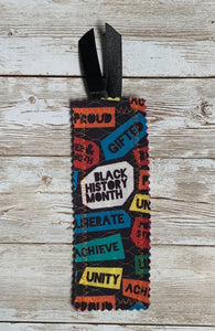 Bookmark with words with multicolored background: black history bookmarks, black history month figures, black history fact, bookmarks for books, handmade, fabric bookmark, custom bookmarks, personalized bookmarks, bookmarks and history, Young Gifted and Black, african american bookmark, inspirational bookmark