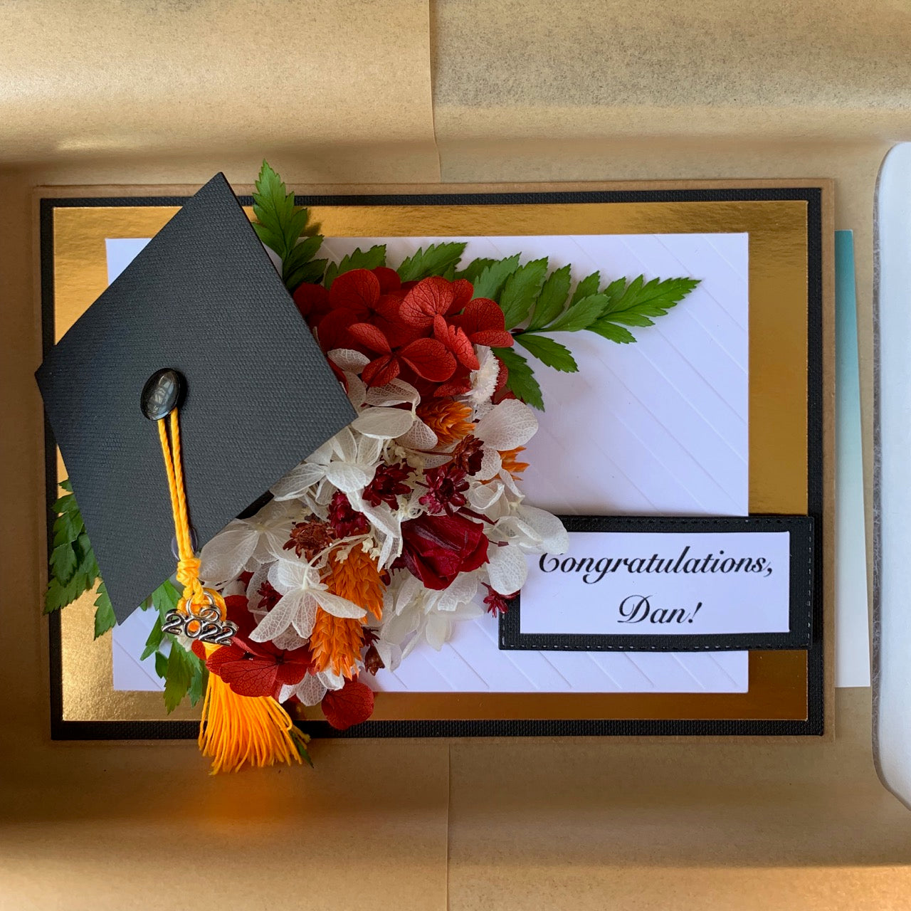 Red, Orange, & White Floral Bouquet Graduation Card