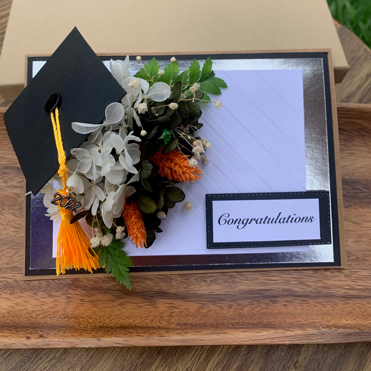 Dark Green, White, & Orange Floral Bouquet Graduation Card