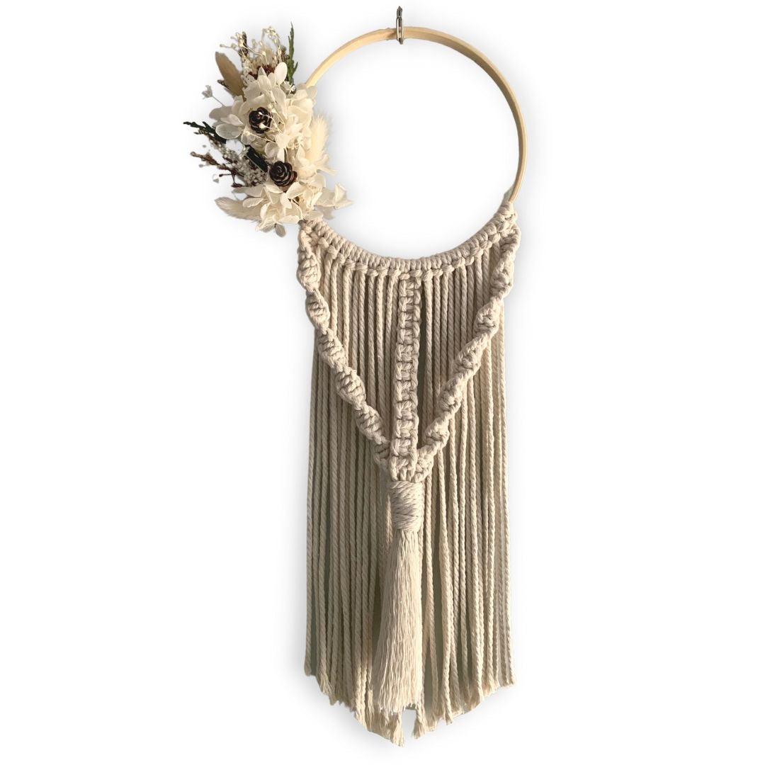 Macramé Hoop Wall Hanging with Dried Ivory Hydrangea